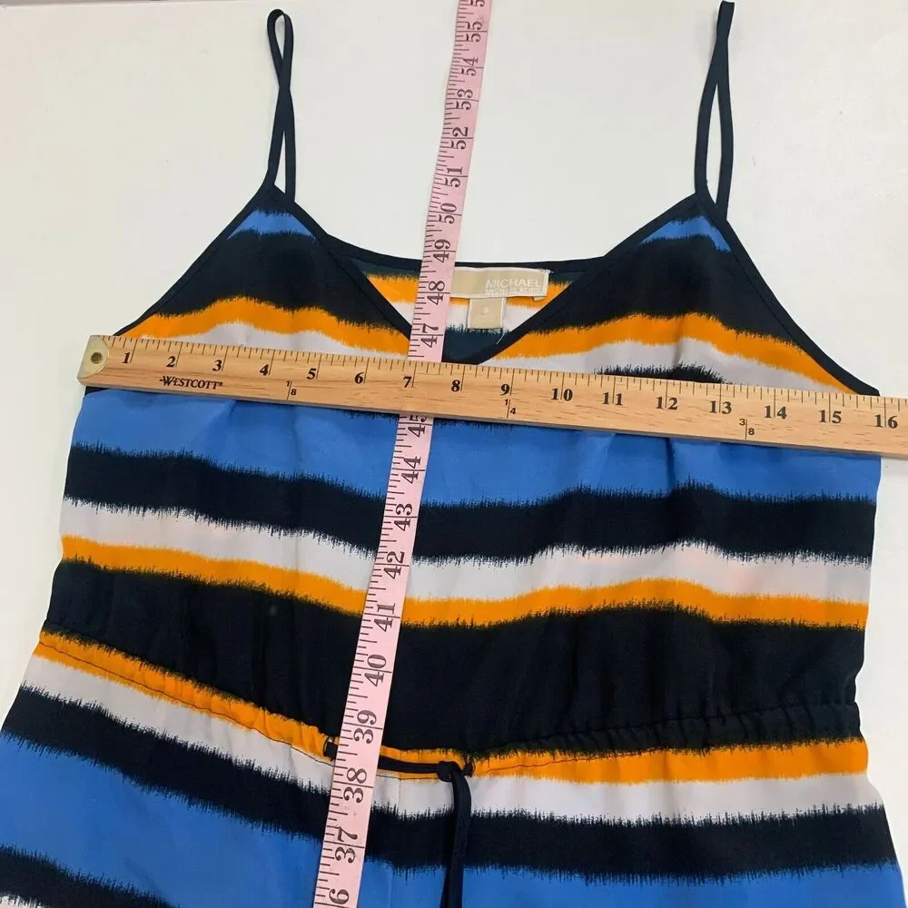 Michael Kors Striped Maci Maxi Dress Womens S Small Front Slit Waist Tie V Neck